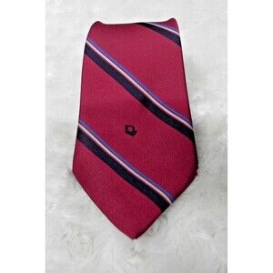 Christian Dior Vintage Striped Necktie Burgundy Red With Tan & Blue Stripes